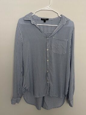 Women’s Striped Button-Up Shirt Dress in Blue and White size M